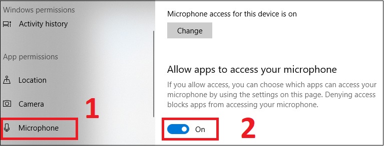 Allow apps to access your microphone