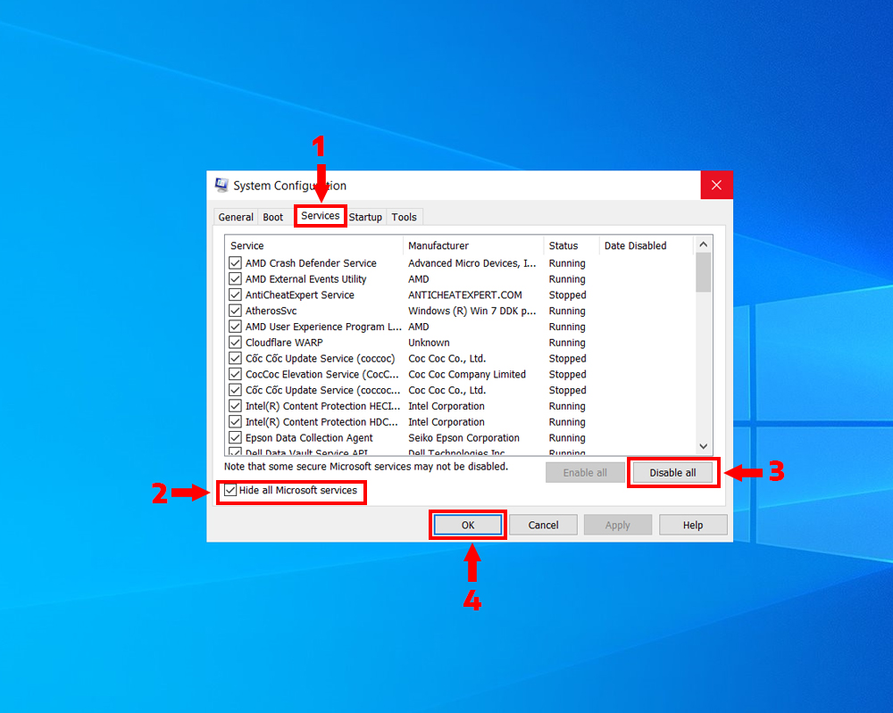Chạy Clean Boot để loại trừ xung đột phần mềm