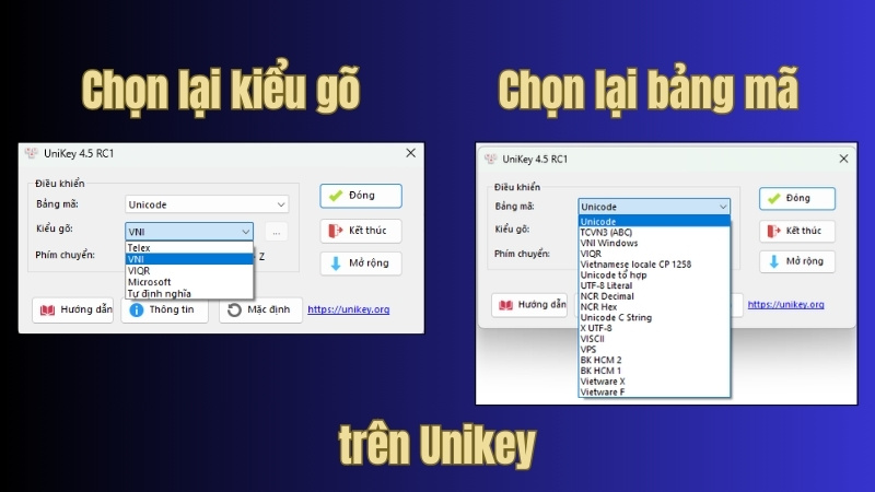 Chọn lại kiểu gõ và bảng mã trên Unikey