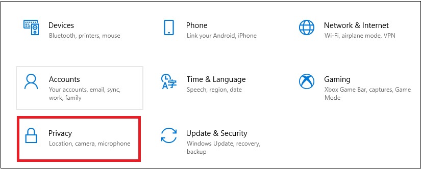 Chọn phần Privacy