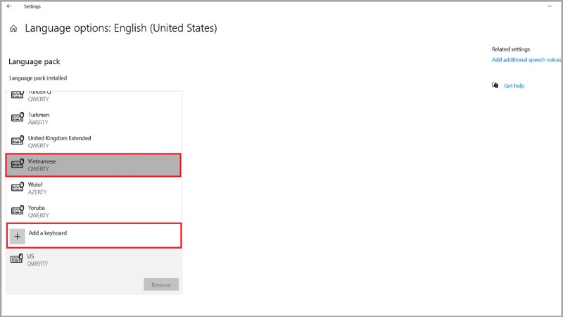 Kích chọn Add a keyboard sau đó chọn chuẩn bàn phím mới cho thiết bị.