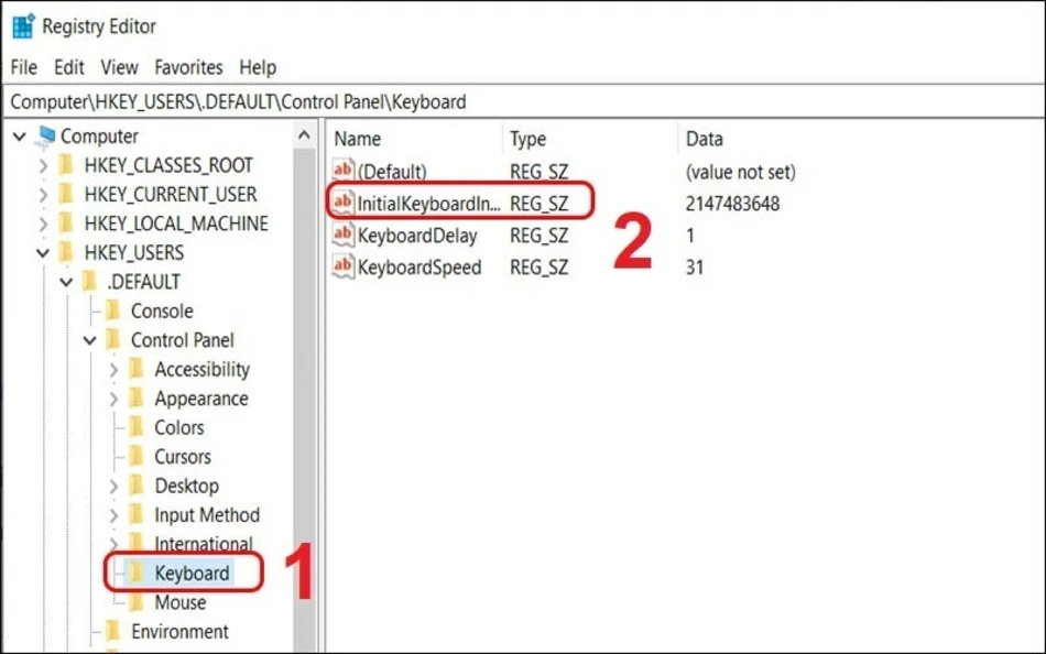 Kiểm tra cài đặt bàn phím trong Registry Editor