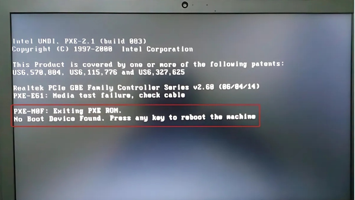 Lỗi khởi động No bootable device hoặc Disk read error