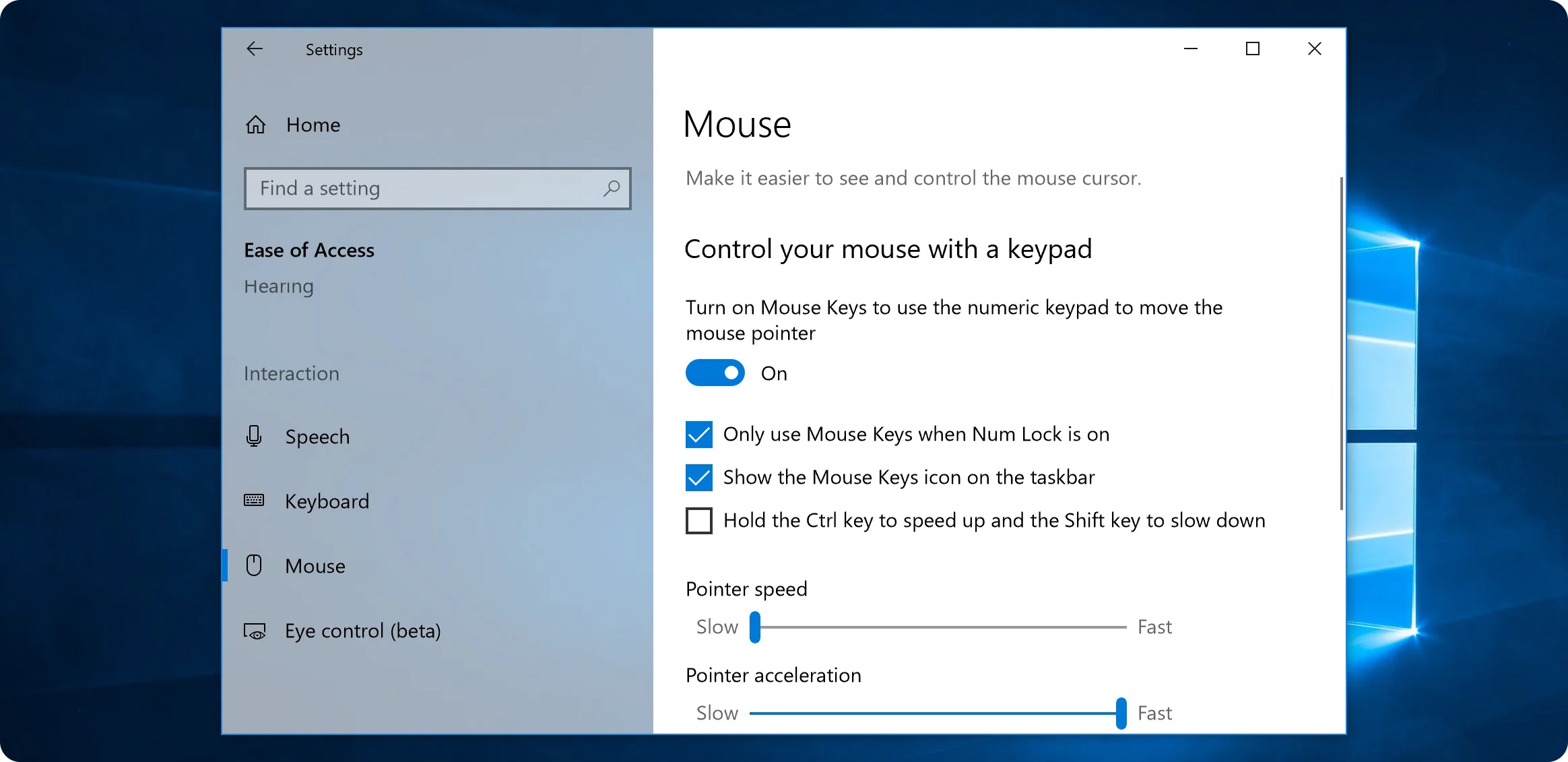 Tắt tính năng Mouse Keys nếu vô tình bị bật